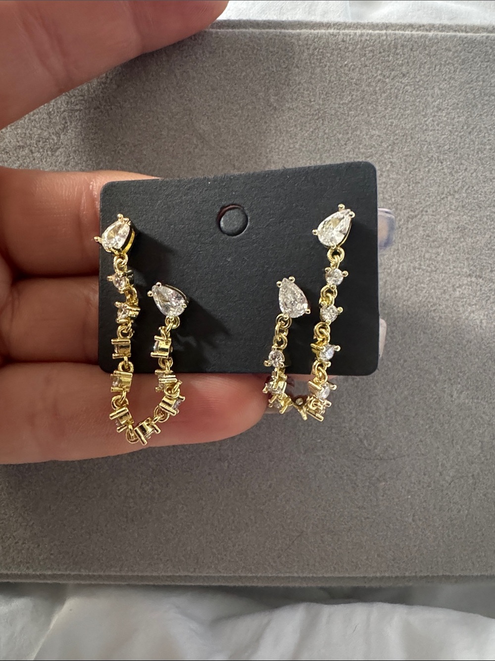 Gold-Tone Teardrop Hoop Earrings with Clear Crystals - Women Jewelry